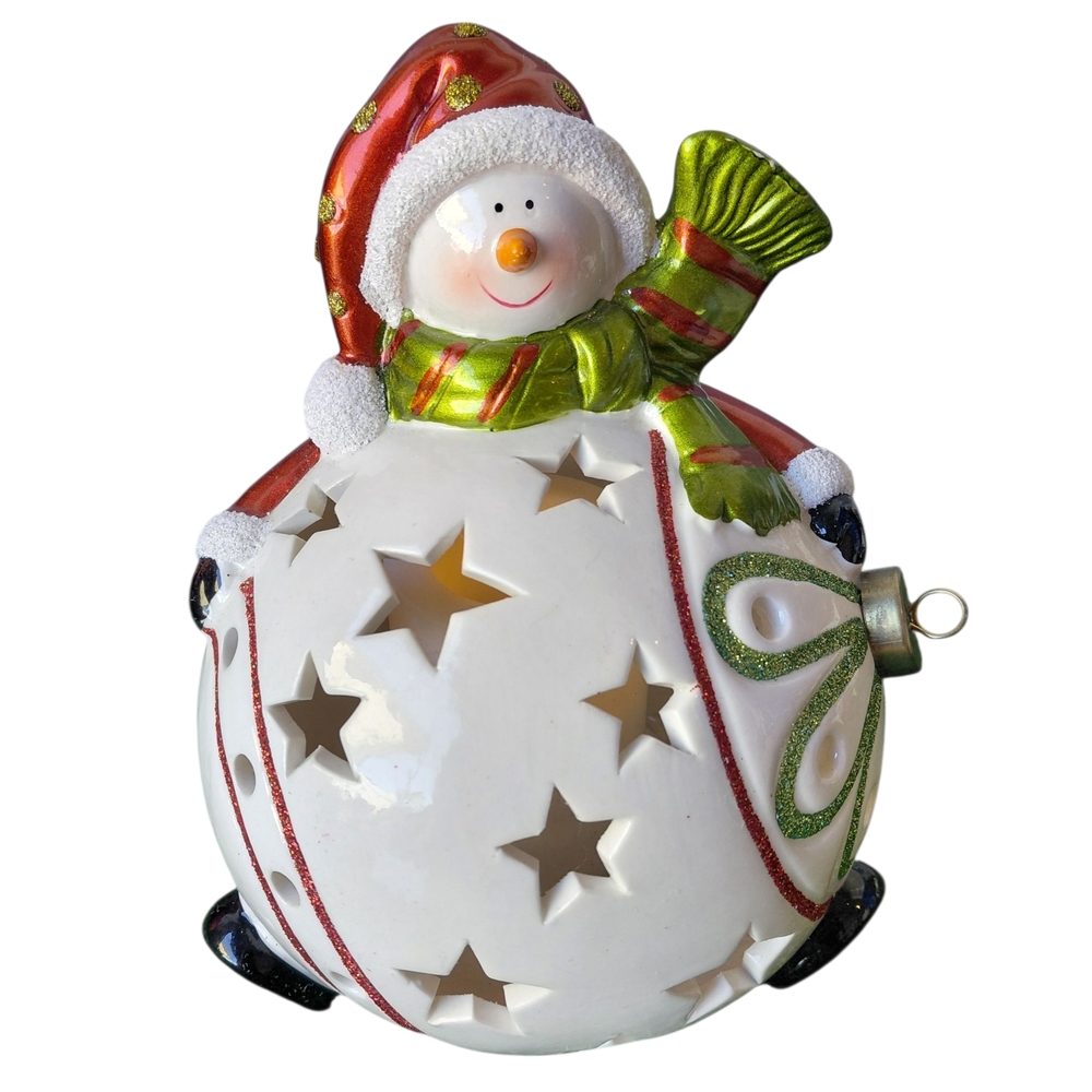 QVC Home Reflections Snowman Ornament Shaped Luminary W/Flameless Led Candle